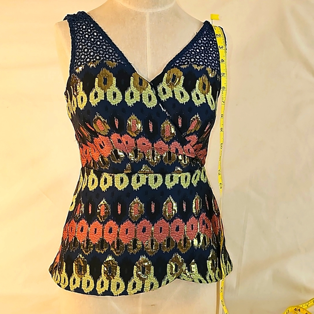Anthropology Jacquard metallic, peplum, size 2, v neck